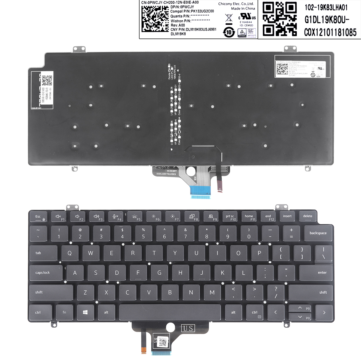 Picture of New Replacement Laptop Keyboard For DELL Latitude 7410 7420 (backlit  win8)The buckle is between F1 and F2 US Layout
